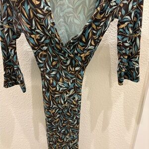 Diane Von Furstenberg Black and Blue Leaf Dress